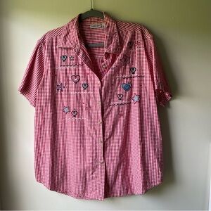 Cabin Creek Women’s Embroidered Short Sleeve Flannel Size 16 in Red Ghingam